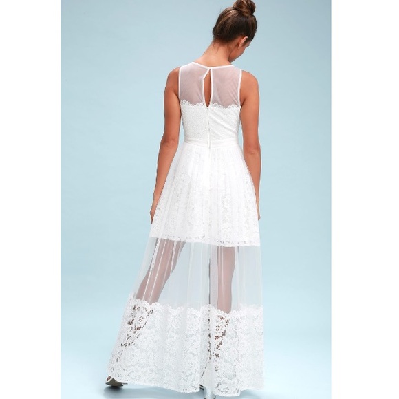 Lulus White Lace Overlay Maxi Cocktail Dress - Picture 2 of 7